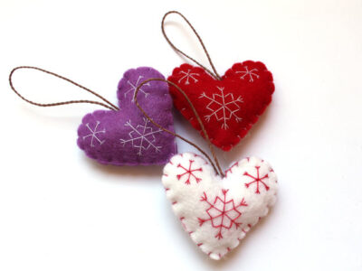 embroidered felt heart hanging ornaments