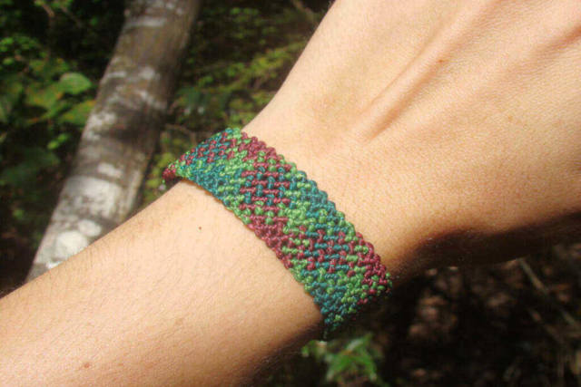 wide plaid macrame cuff bracelet