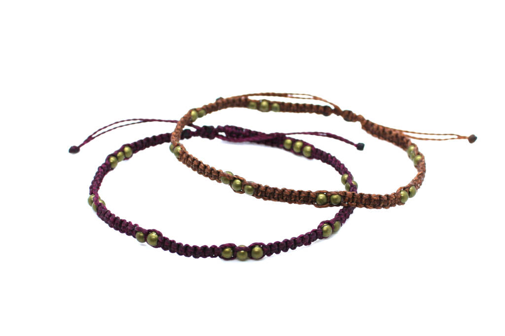 woven macrame bohemian anklet with bronze beads