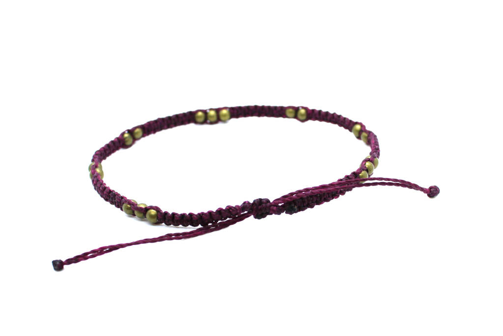 macrame boho anklet with metal beads