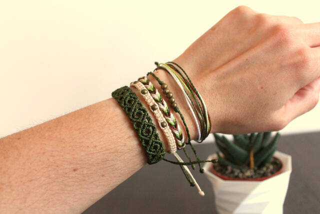 Matching stacking bracelets woven with macrame knots