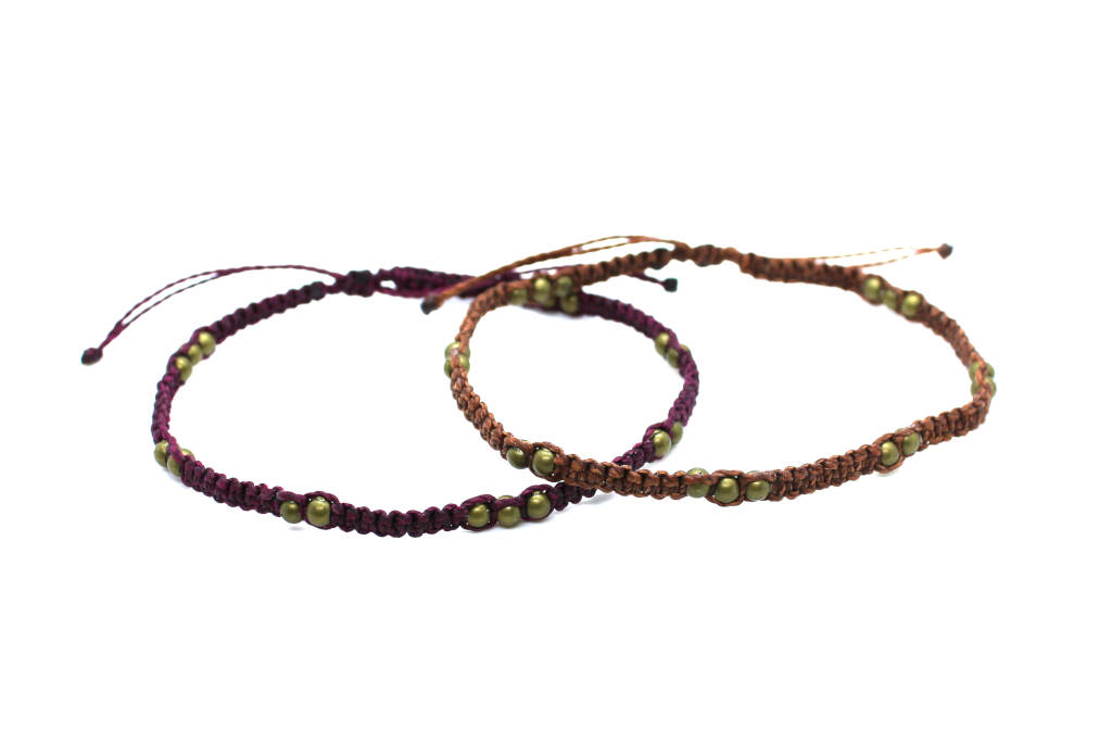 woven macrame bohemian anklet with bronze beads