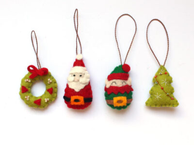 set of 4 small christmas tree hanging decorations