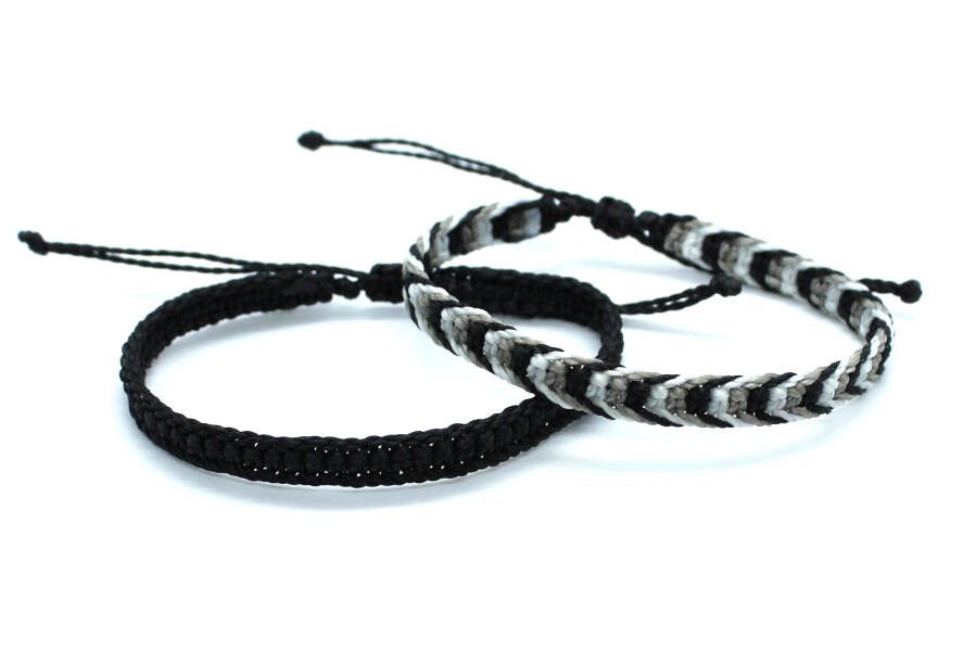 Surfer wax cord bracelet pack black white grey