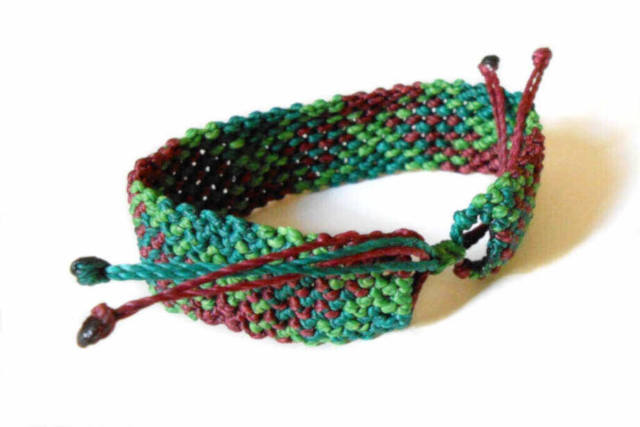 green plaid macrame cuff bracelet