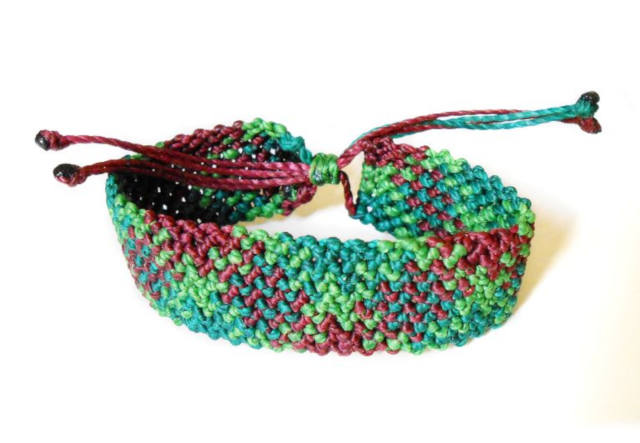green thread woven macrame cuff bracelet
